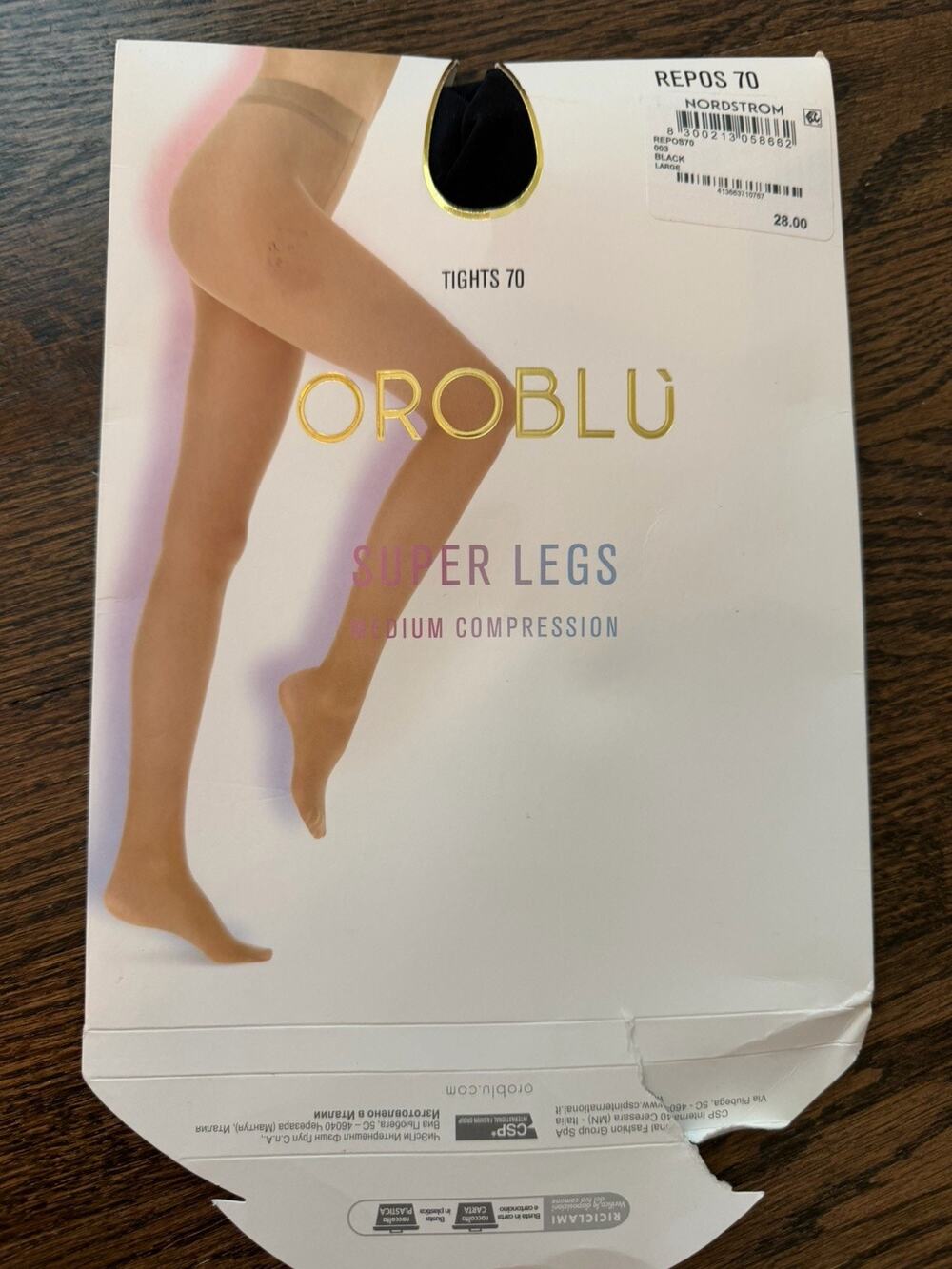Oroblu Repos 70 Black Medium Compression Tights L 70 Den Italy NEW NIB $28